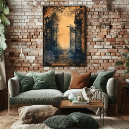 Dark Gothic Mansion Gate Horror Vintage Scene Artistic Poster