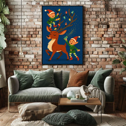 Holiday Cheer With Elves And Reindeer Poster