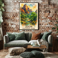 Zion National Park Watercolor Landscape Art Poster