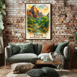 Zion National Park Watercolor Landscape Art Poster