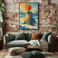 Joyful Seal With A Gift Poster