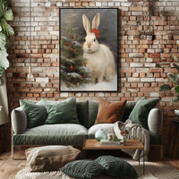 Festive Rabbit And Christmas Tree Poster