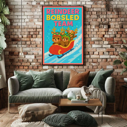Reindeer Bobsled Team Poster