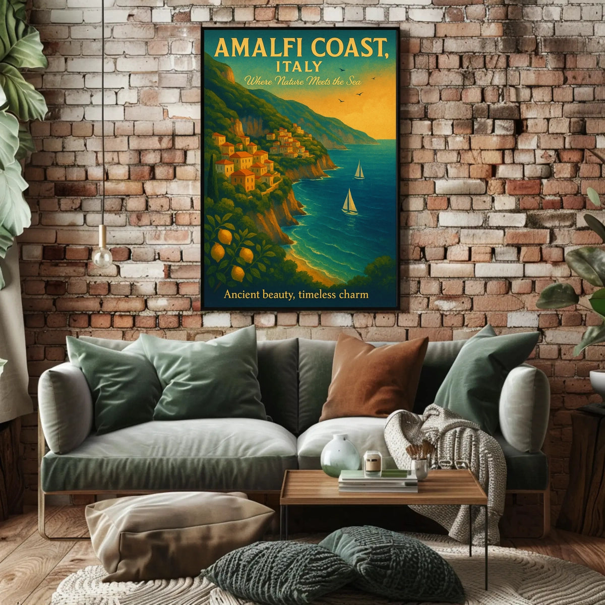 Amalfi Coast Vintage Travel Poster: Serene Seaside Escape