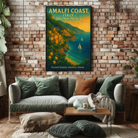 Amalfi Coast Vintage Travel Poster: Serene Seaside Escape
