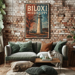 Biloxi Lighthouse Coastal Decor Photography Realism Poster