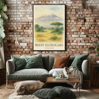 Kilimanjaro Watercolor Vintage Travel Explorer Poster