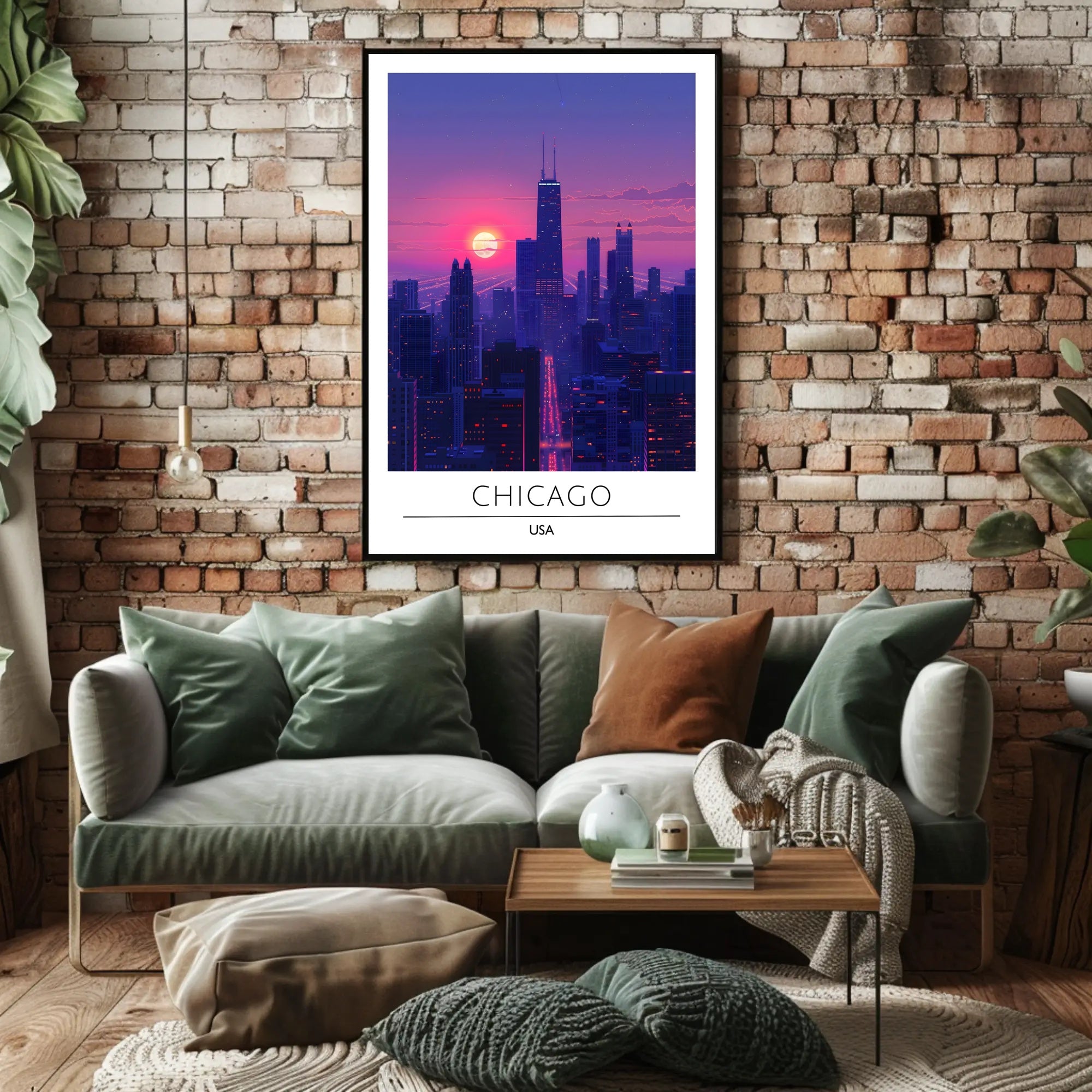 Chicago Skyline at Sunset Urban or Cityscape Poster