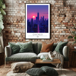 Chicago Skyline at Sunset Urban or Cityscape Poster