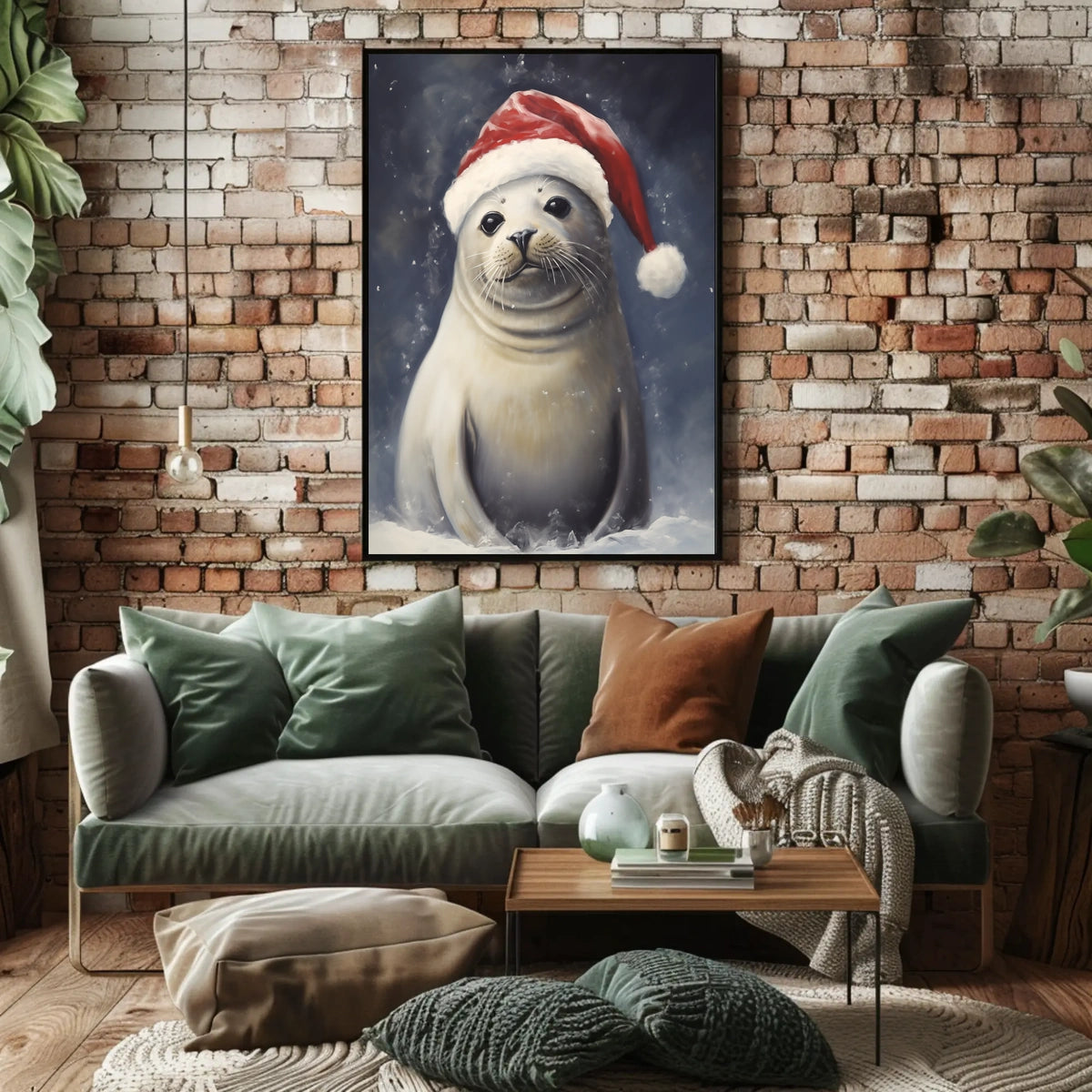 Festive Seal In Santa Hat Poster