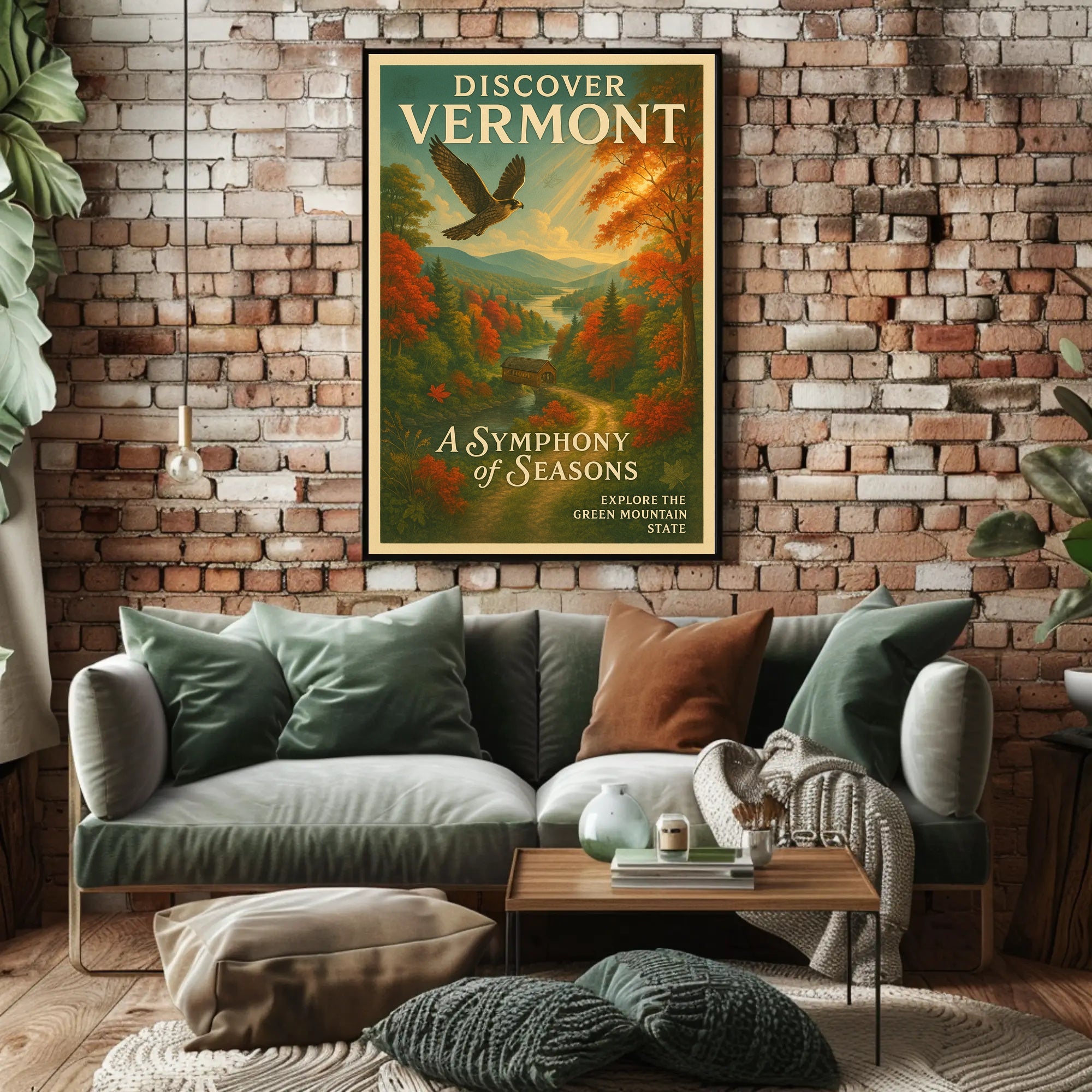 Discover Vermont Vintage Autumn Landscape Travel Poster