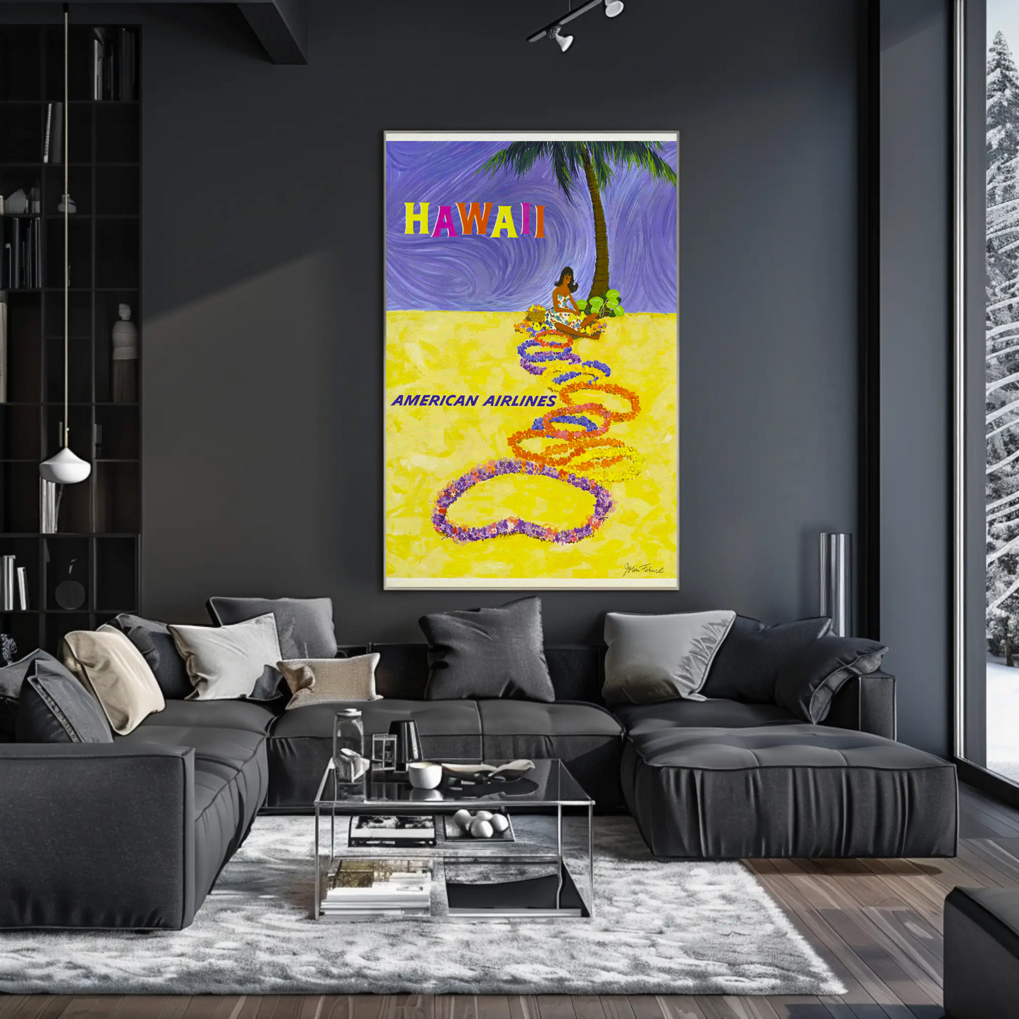 Airline Hawaii Lei Beach Art Travel Poster