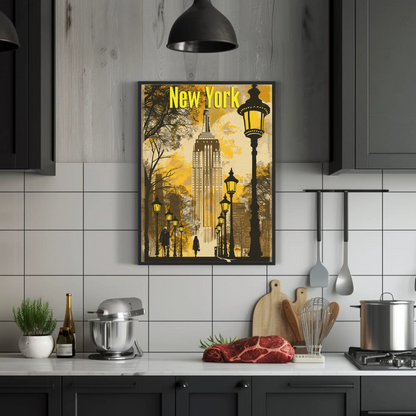 New York Yellow Lights Empire Autumn Vintage Travel Poster