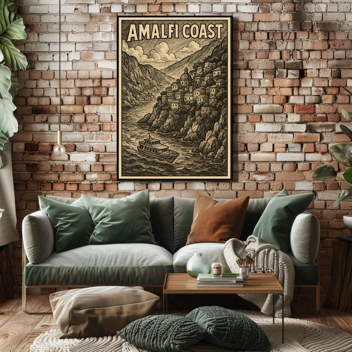 Amalfi Coast Illustration Poster 18x24 Coastal Wall Art