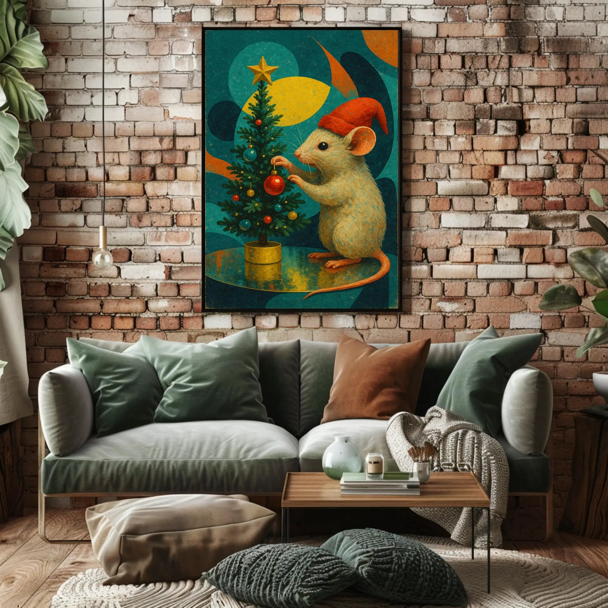 Festive Mouse and Christmas Tree Poster