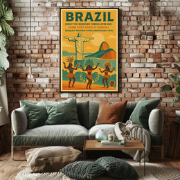 Brazil Vintage Travel Poster: Carnival & Christ the Redeemer