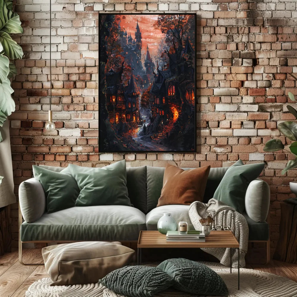 Mysterious Gothic Fantasy Village Medieval Art Poster