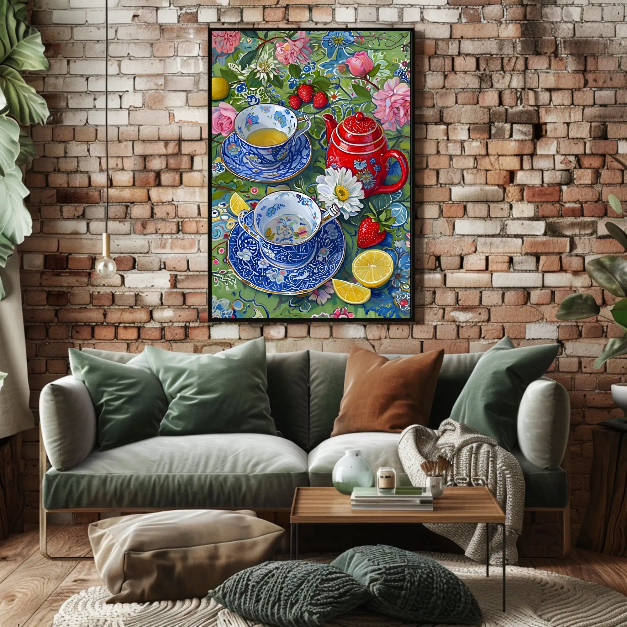 Vibrant Floral Tea Scene Poster with Artistic Poster PosterGoat
