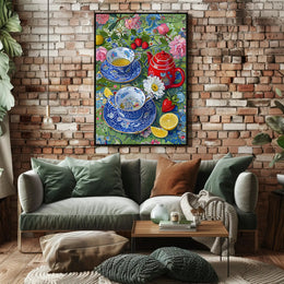 Vibrant Floral Tea Scene Poster with Artistic Poster PosterGoat