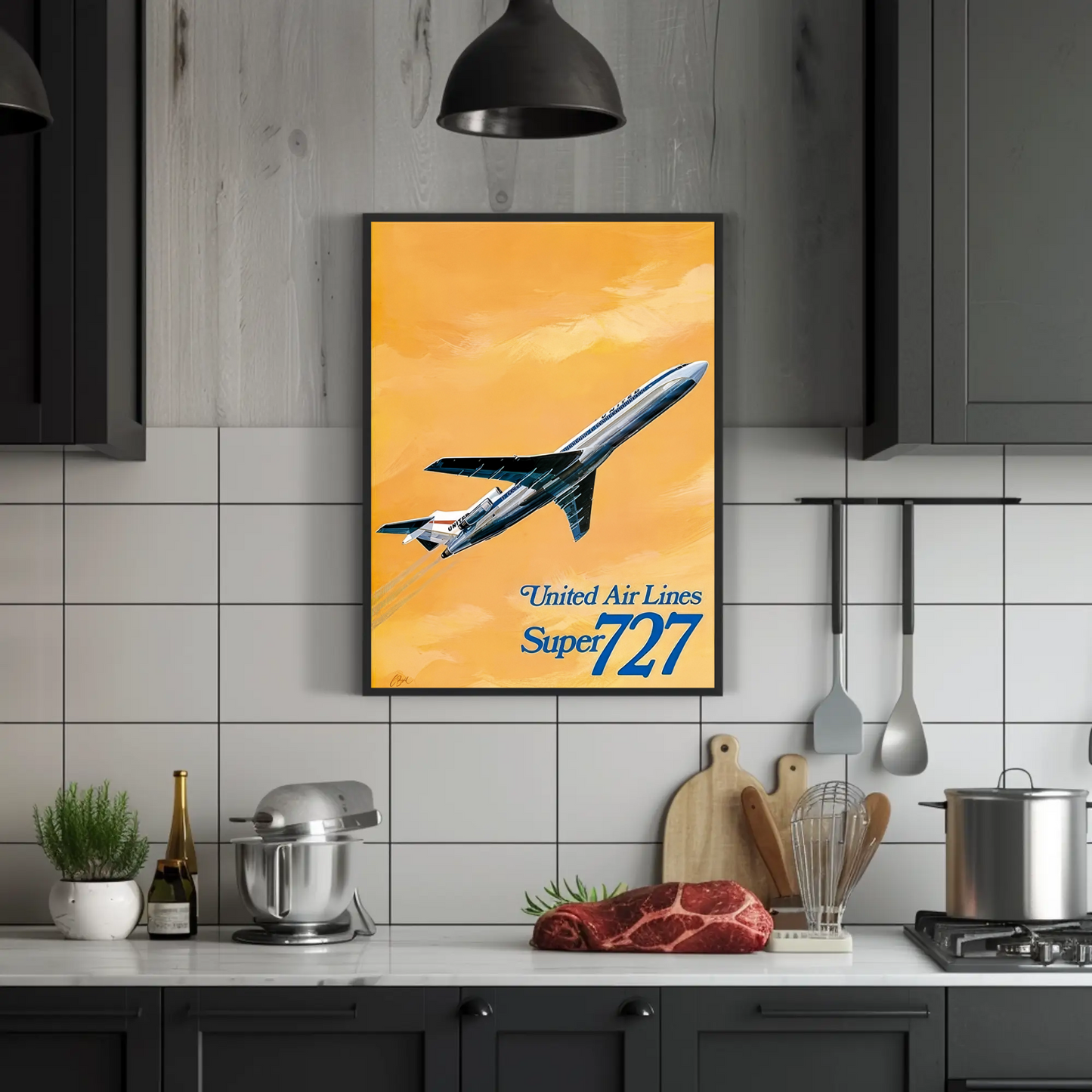 United Airlines Super 727 Vintage Poster