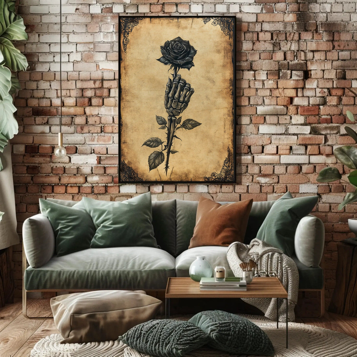 Gothic Skeletal Hand and Black Rose Artistic Poster