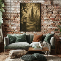 New York City Skyline Landmarks Poster Vintage Wall Art