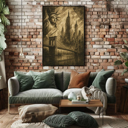 New York City Skyline Landmarks Poster Vintage Wall Art