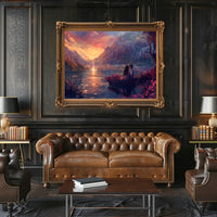 Romantic Sunset Lake Scene: Love in Bloom Poster