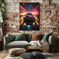 Sleek Sports Car Urban Escape Futuristic Sci-Fi Poster