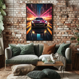Sleek Sports Car Urban Escape Futuristic Sci-Fi Poster