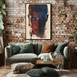 Menacing Creature in Fiery Dystopian Landscape Poster PosterGoat