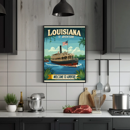 Vintage Travel Poster - Louisiana Steamboat Adventure