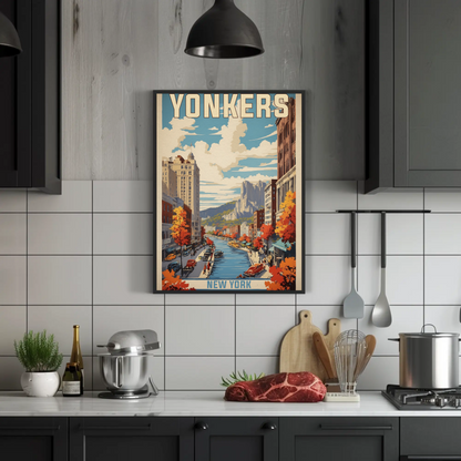 Yonkers New York Cityscape Vintage Travel Poster