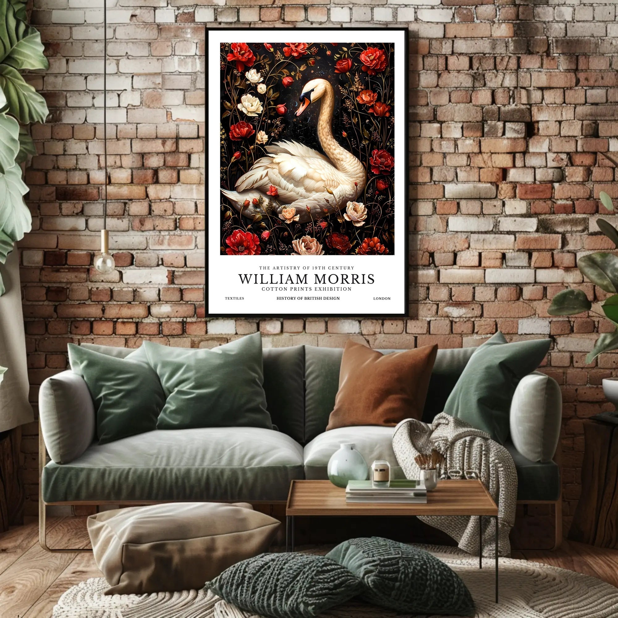 Swan and Floral Elegance, Arts and Crafts Poster