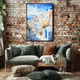 Santorini-Inspired Coastal Town Travel Poster
