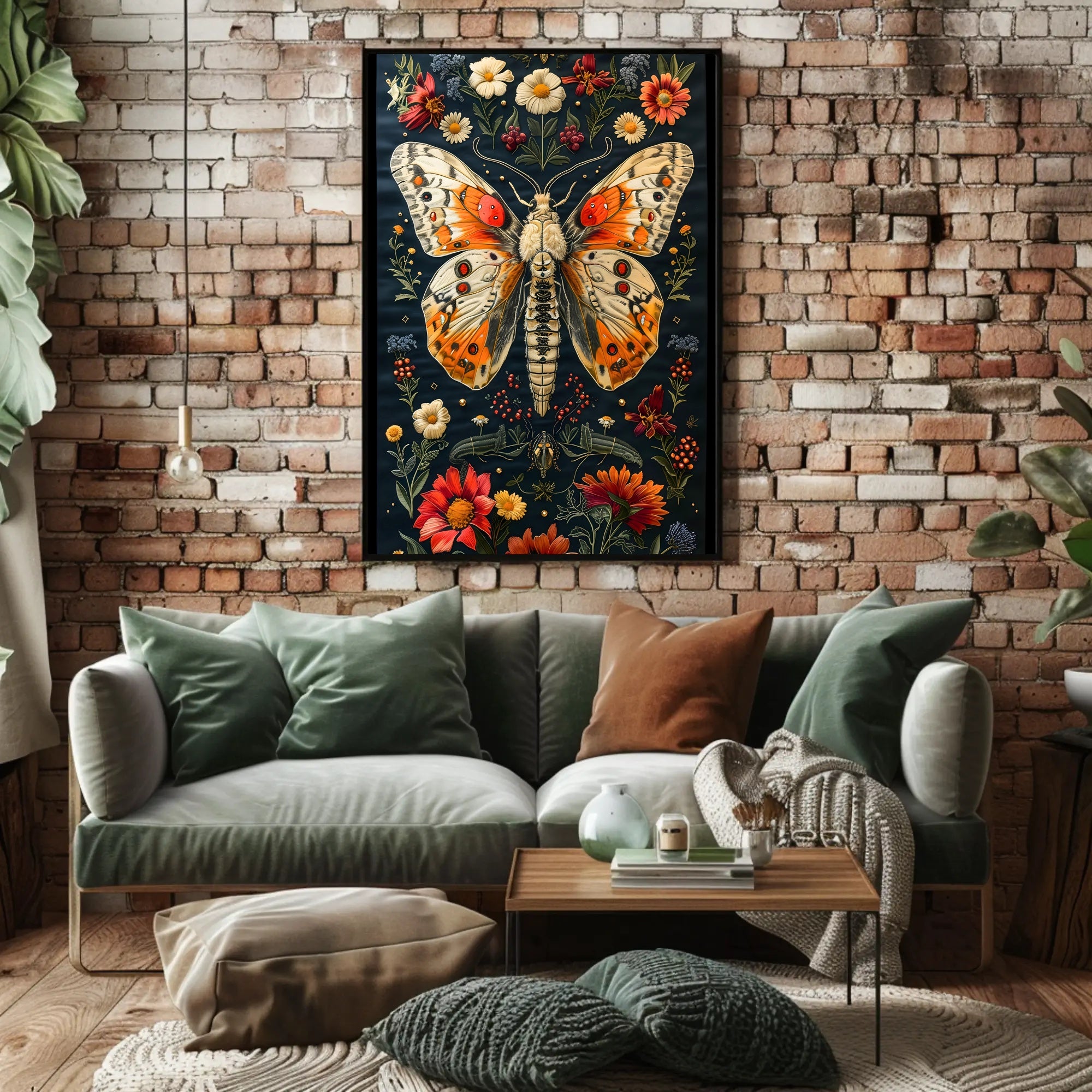 Vibrant Butterfly and Botanicals Artistic Poster