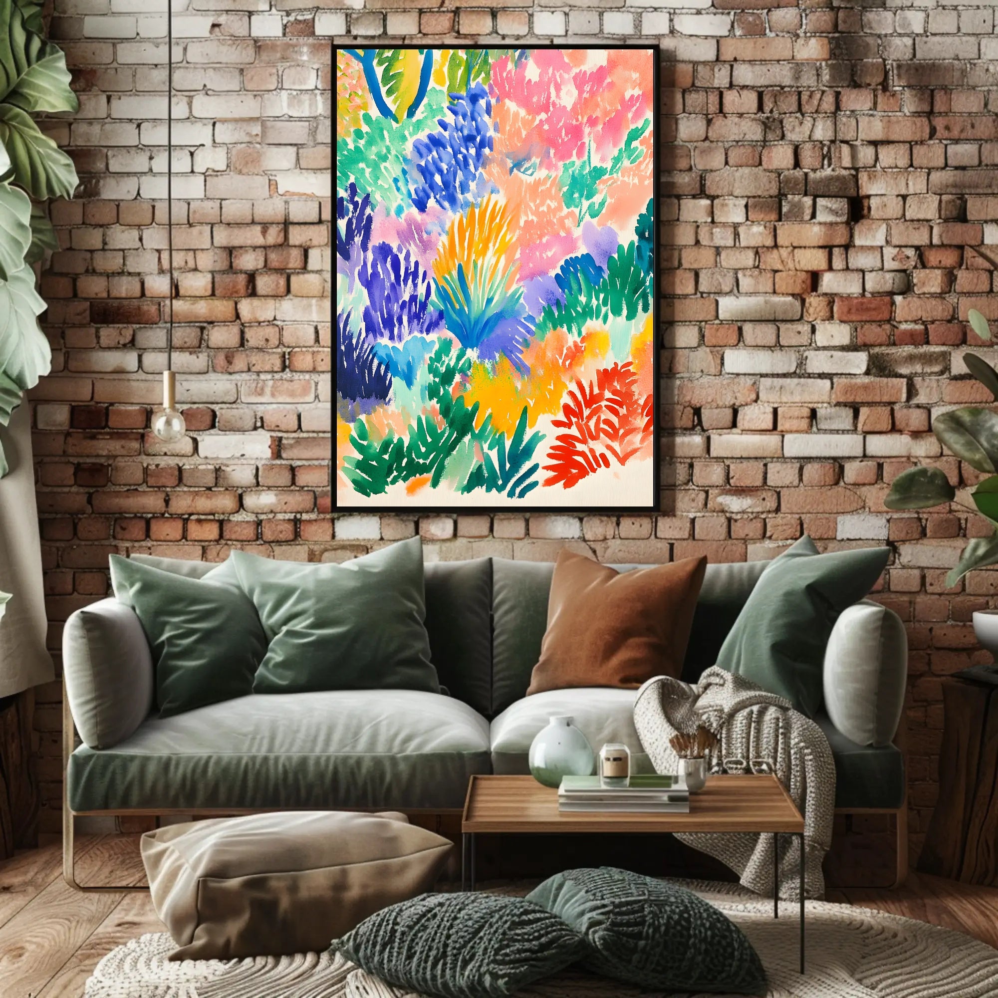 Vibrant Abstract Garden Scene Modern Art Poster