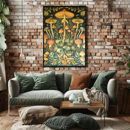 Mushroom Wonderland in Vintage Botanical Illustration Educational Poster