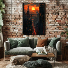 Dramatic Sunset Over New York Urban Cityscape Poster PosterGoat