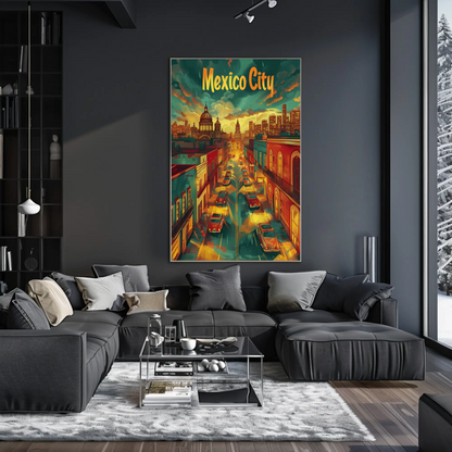 Mexico City Sunset Modern Skyline Travel Poster