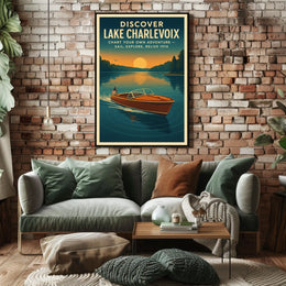 Lake Charlevoix Retro Adventure Exploration Travel Poster
