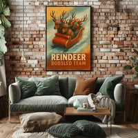 Whimsical Reindeer Bobsled Team Festive Sports Poster