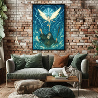 Winged Guardian in Ethereal Blue Fantasy or Mythology Poster