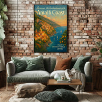 Amalfi Coast Vintage Travel Poster: Enchanting Seaside Escape