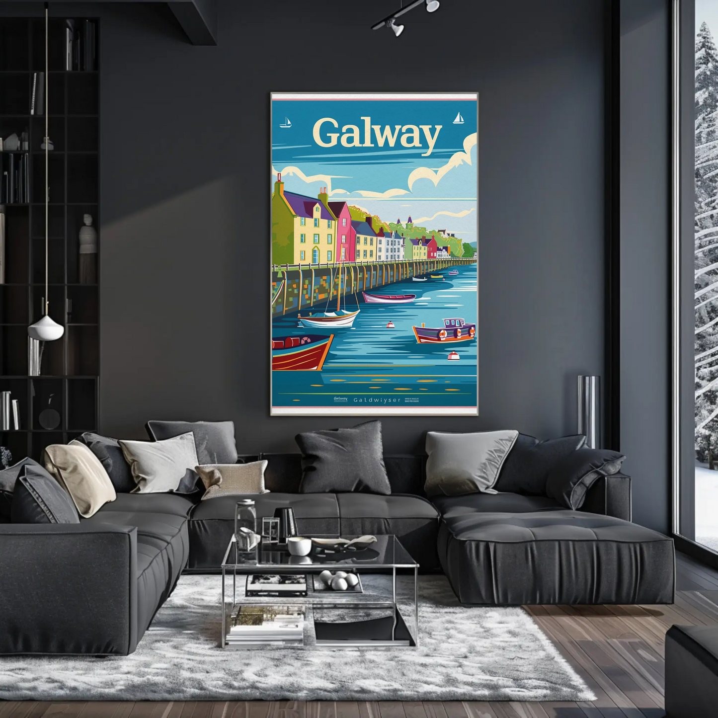 Colorful Waterfront Houses Galway Ireland Travel Poster