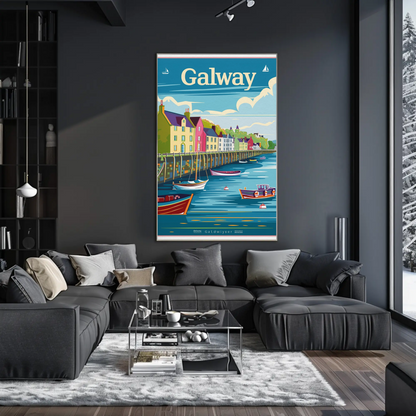 Colorful Waterfront Houses Galway Ireland Travel Poster