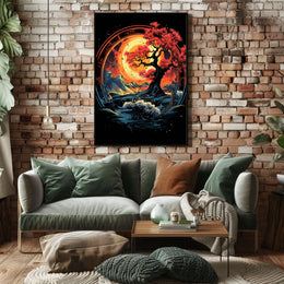 Mystical Red Tree Fantasy Landscape Art Poster