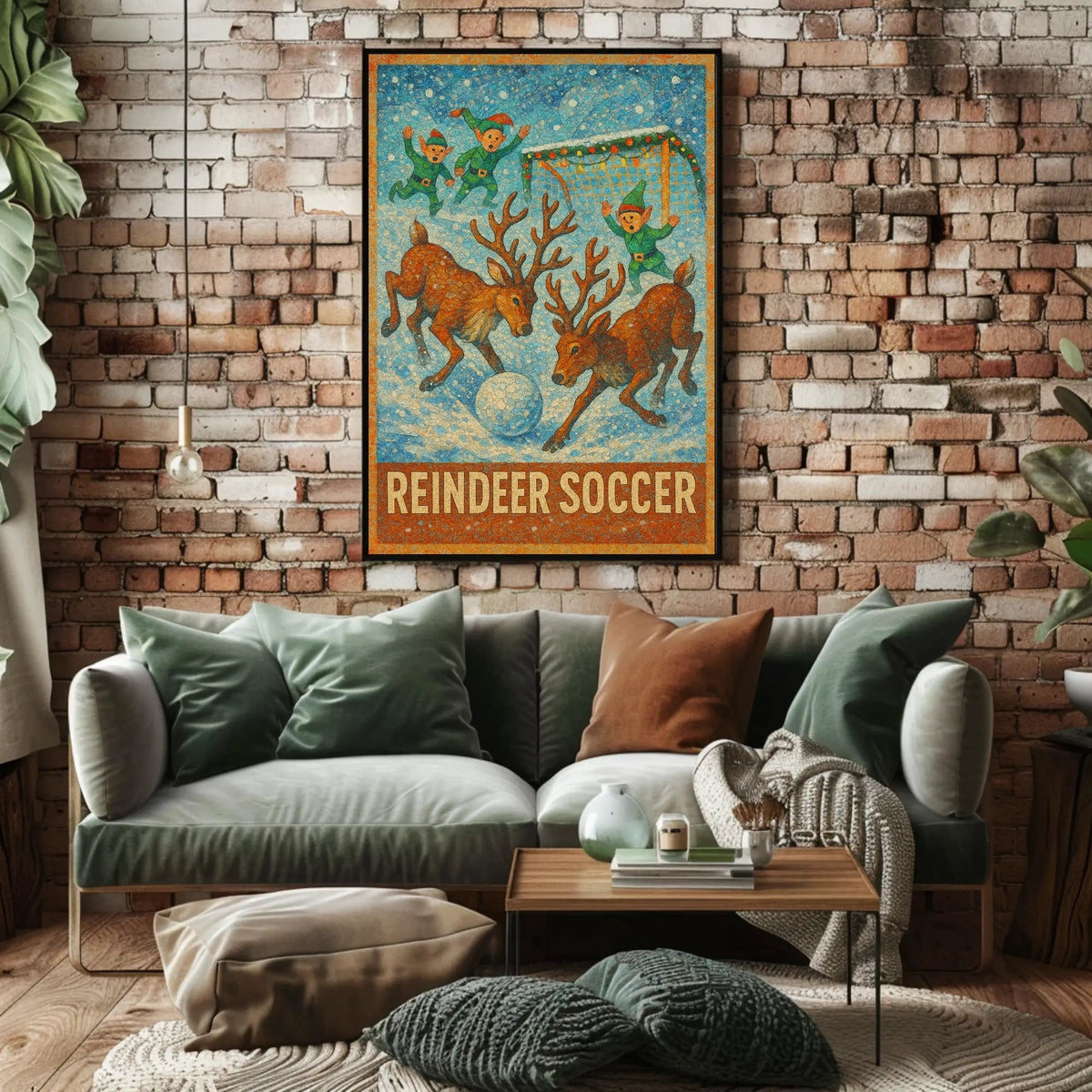 Whimsical Reindeer Soccer Festive Holiday Poster