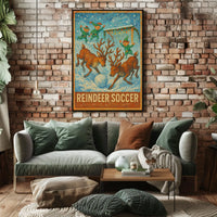 Whimsical Reindeer Soccer Festive Holiday Poster