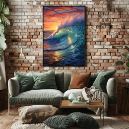 Ocean Wave At Sunset Art Print - Artistic Poster